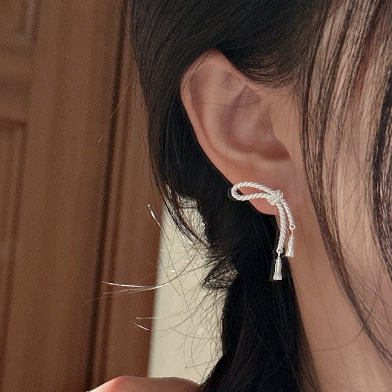Fashion Jewelry Gift Trendy Minimalist Style Elegant Bow Knot Tassel Design S925 Sterling Silver Drop Earrings