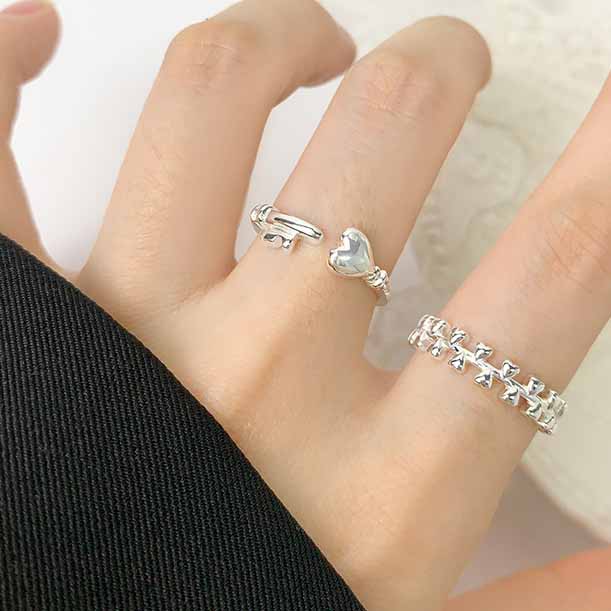 Honey Moon Gift Heart Lock Key 925 Sterling Silver Adjustable Ring