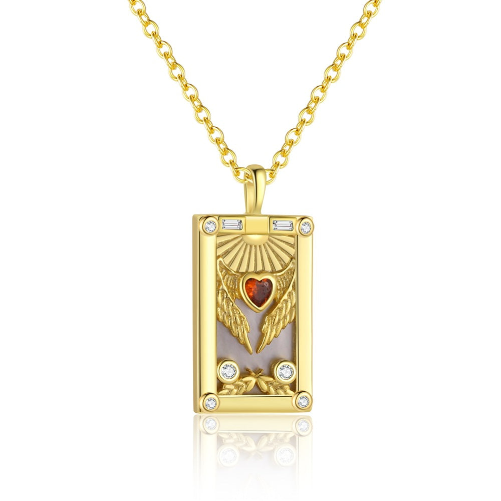 Women Fashion CZ Tarot Card Geometry 925 Sterling Silver Necklace
