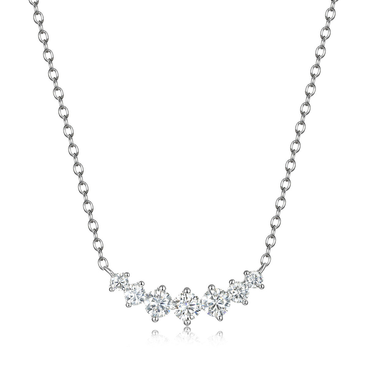 Round Moissanite Cluster-Set Curved Bar 925 Sterling Silver Necklace