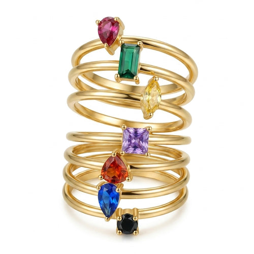 925 Sterling Silver Personalized Birthstone Ring - Custom Multi-Shape CZ Stackable Band