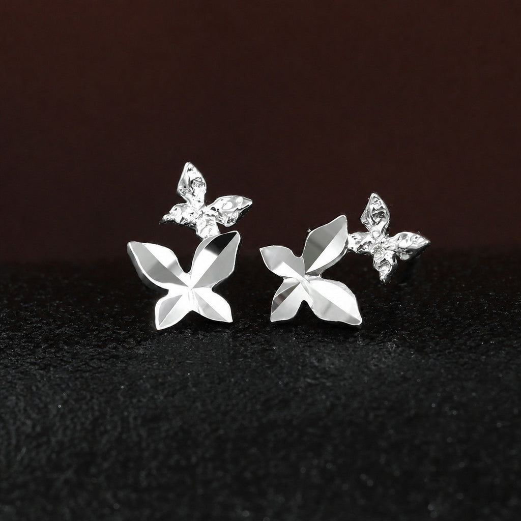 Elegant and Stylish Earrings Featuring a Multi Faceted Butterfly Silhouette in Minimalist 925 Sterling Silver Stud Earrings