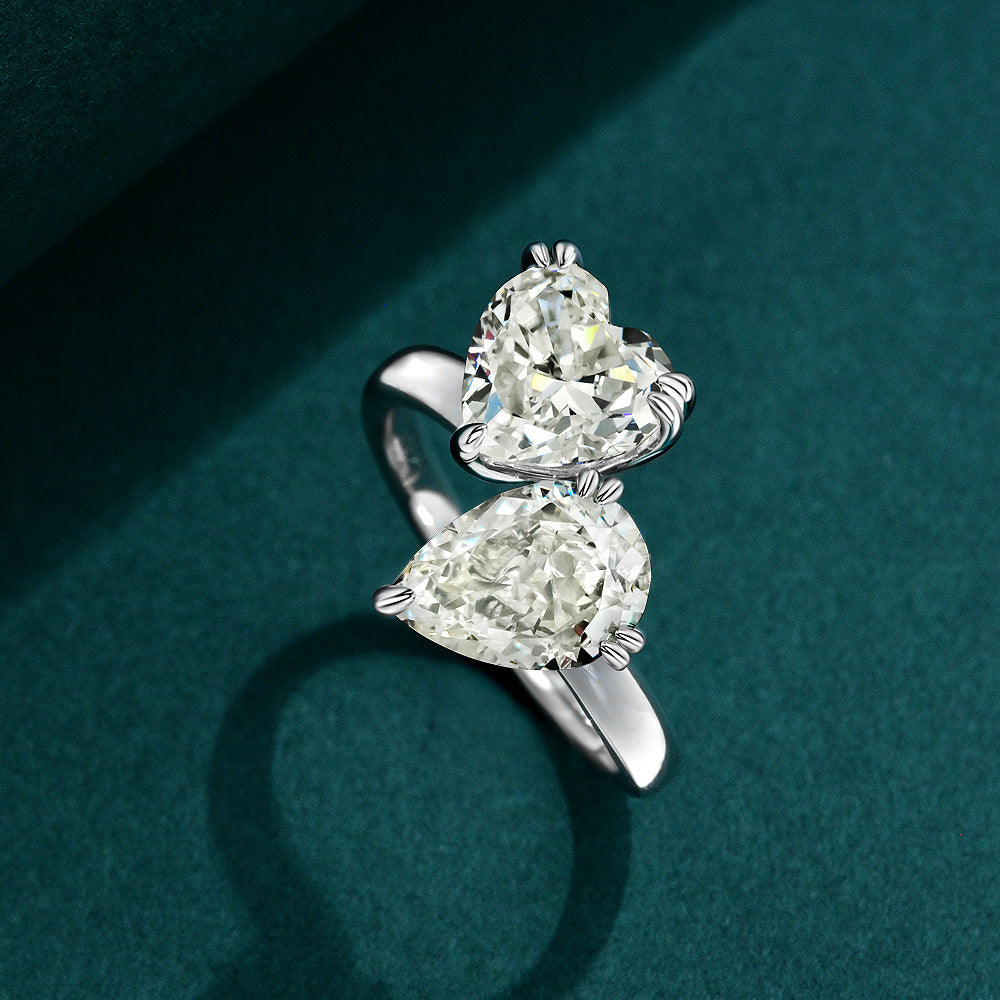 Anillo de piedras preciosas con forma de corazón y corte pera de circonia cúbica en plata esterlina 925