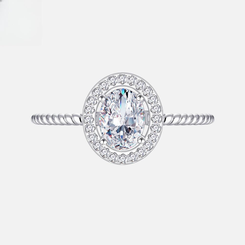 Twisted Band Geometric Fashion Women Wedding Oval Halo Cubic Zirconia Moissanite 925 Sterling Silver Ring