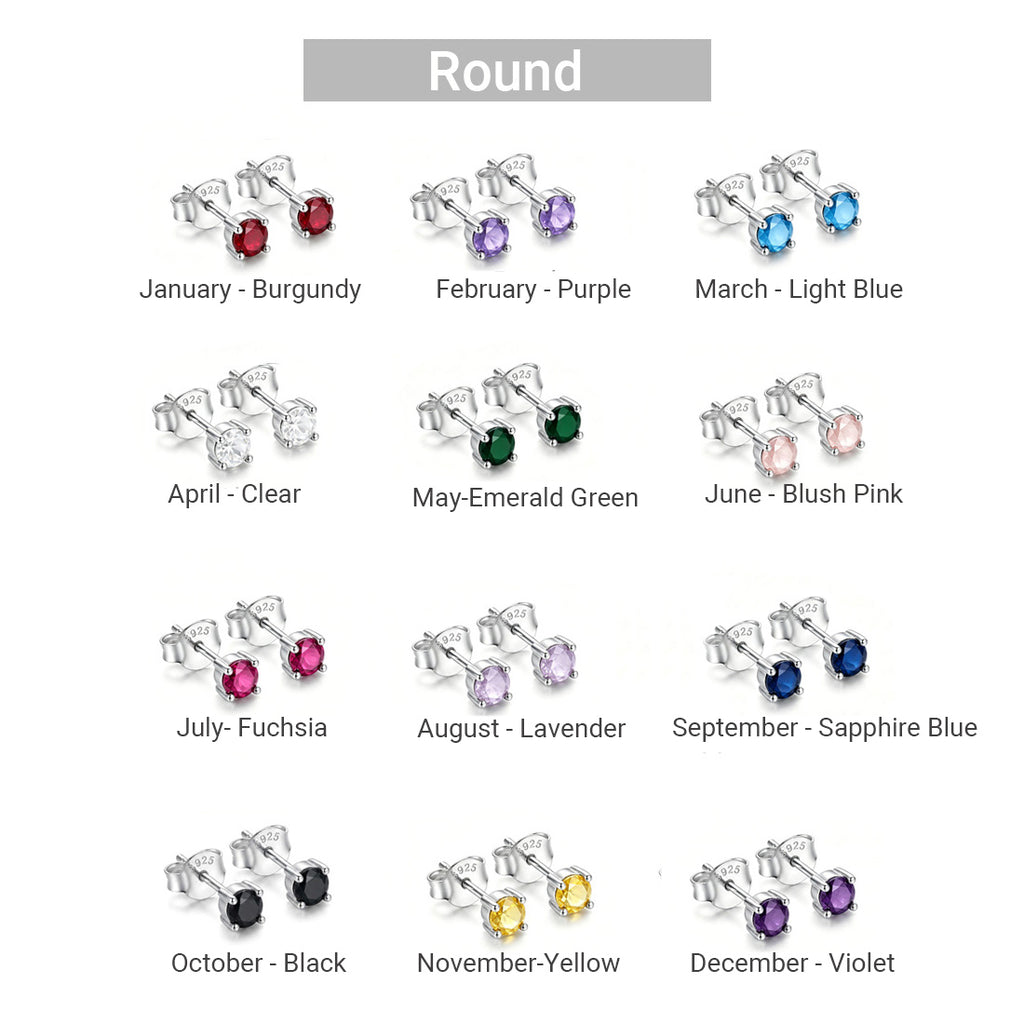925 Sterling Silver Personalized Birthstone Earrings - Custom Women Dainty Multi Shape CZ Stud Earring