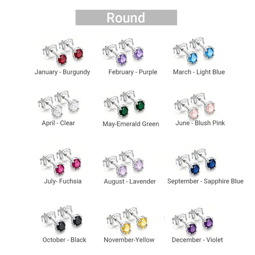 925 Sterling Silver Personalized Birthstone Earrings - Custom Women Dainty Multi Shape CZ Stud Earring
