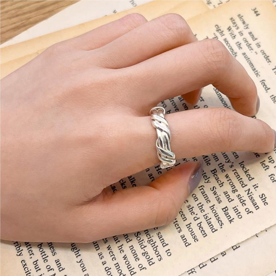 Twisted Geometric Design Adjustable 925 Sterling Silver Pure Metal Ring