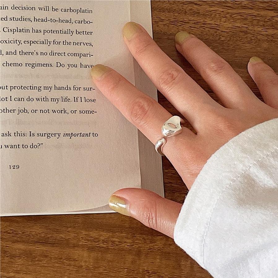 Geometric Heart Shape 925 Sterling Silver Adjustable Ring Elegant Korean Style Fashion Jewelry for Women Anniversary Birthday Gift