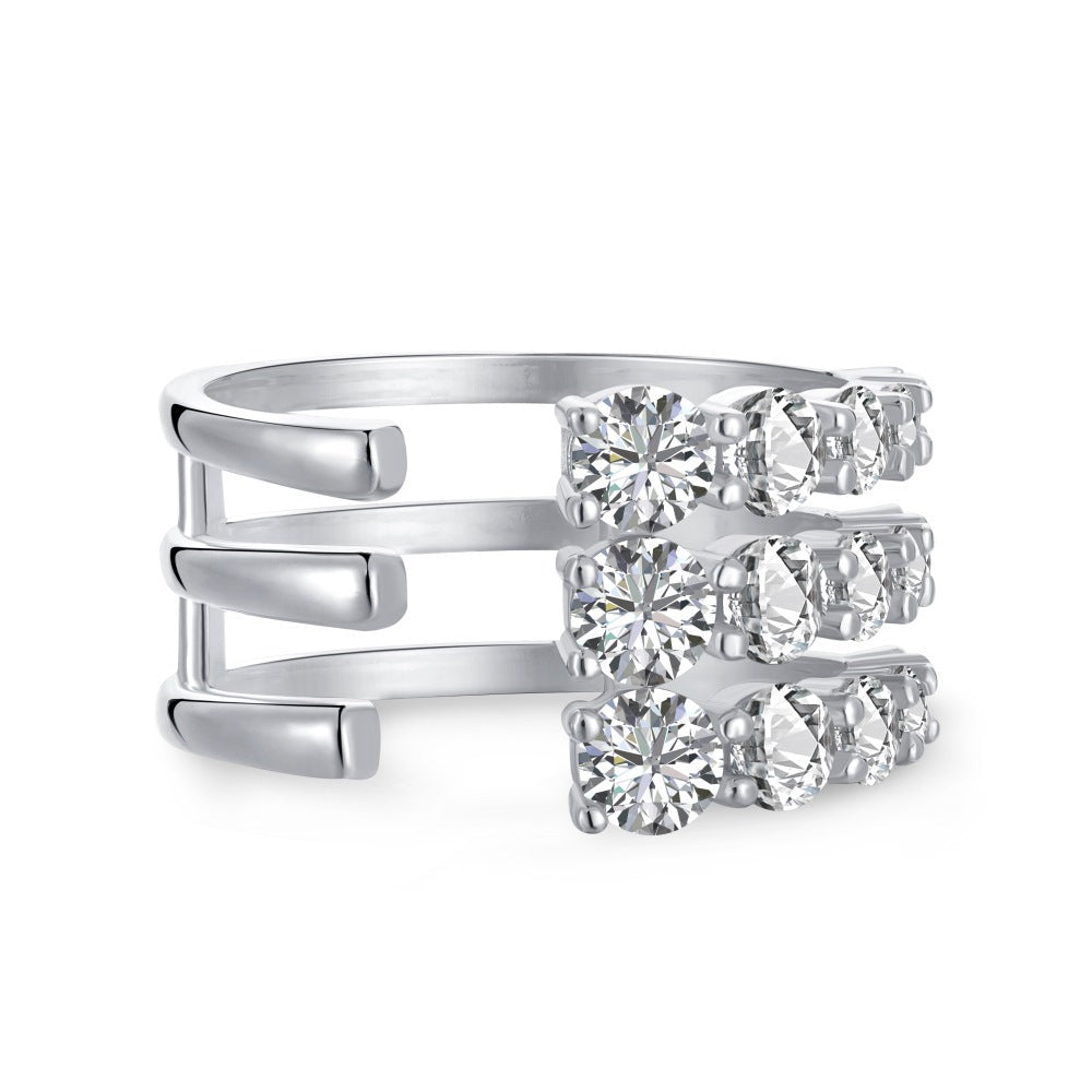 Anniversary Micro Setting CZ Heart Claws 925 Sterling Silver Adjustable Ring