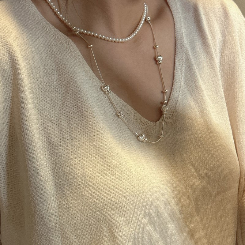 Modern Fashion Jewelry S925 Cat Eye Inspired Round Bead Irregular Geometric Bead Slide Adjustable Snake Chain Necklace