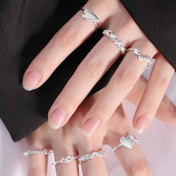 Gift Weaving Hollow Heart 925 Sterling Silver Adjustable Ring
