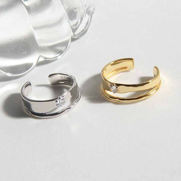 Office Double Layers CZ 925 Sterling Silver Adjustable Ring