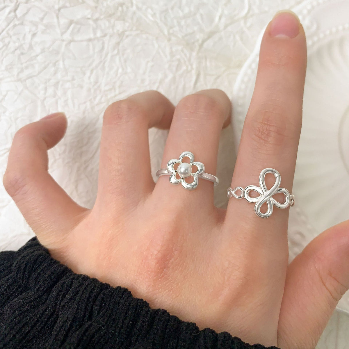 Holiday Fashion Hollow Infinite Symbol 925 Sterling Silver Adjustable Ring
