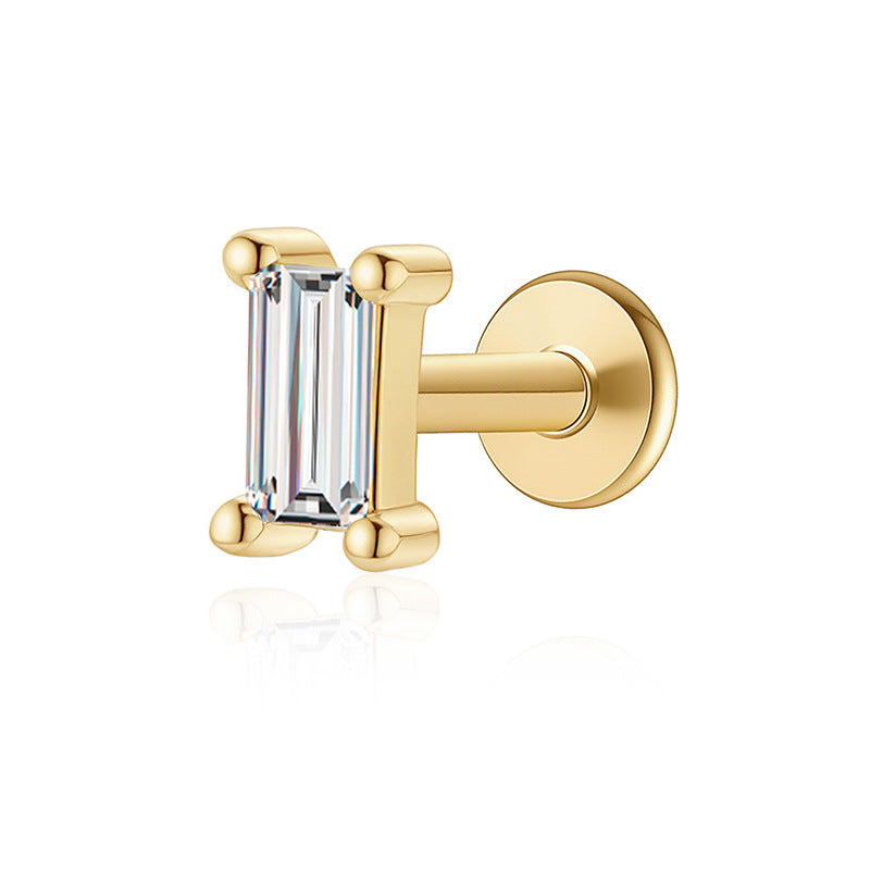 Geometric Baguette White Cubic Zirconia Flat Back Ear Stud 925 Sterling Silver (Single)
