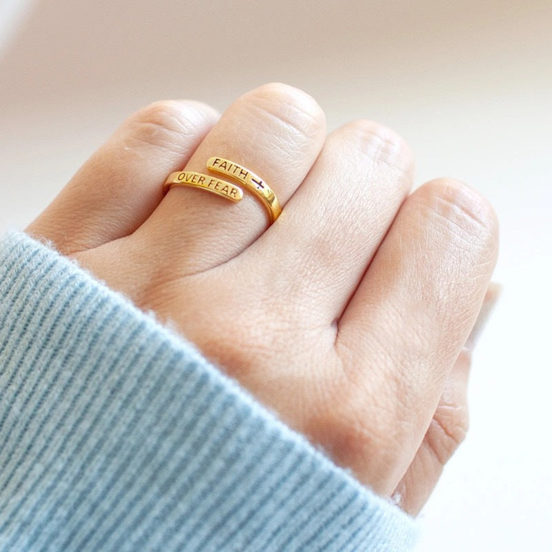 Anillo Religioso de Cruz de Fe de Plata Esterlina 925 Ajustable de Banda Abierta
