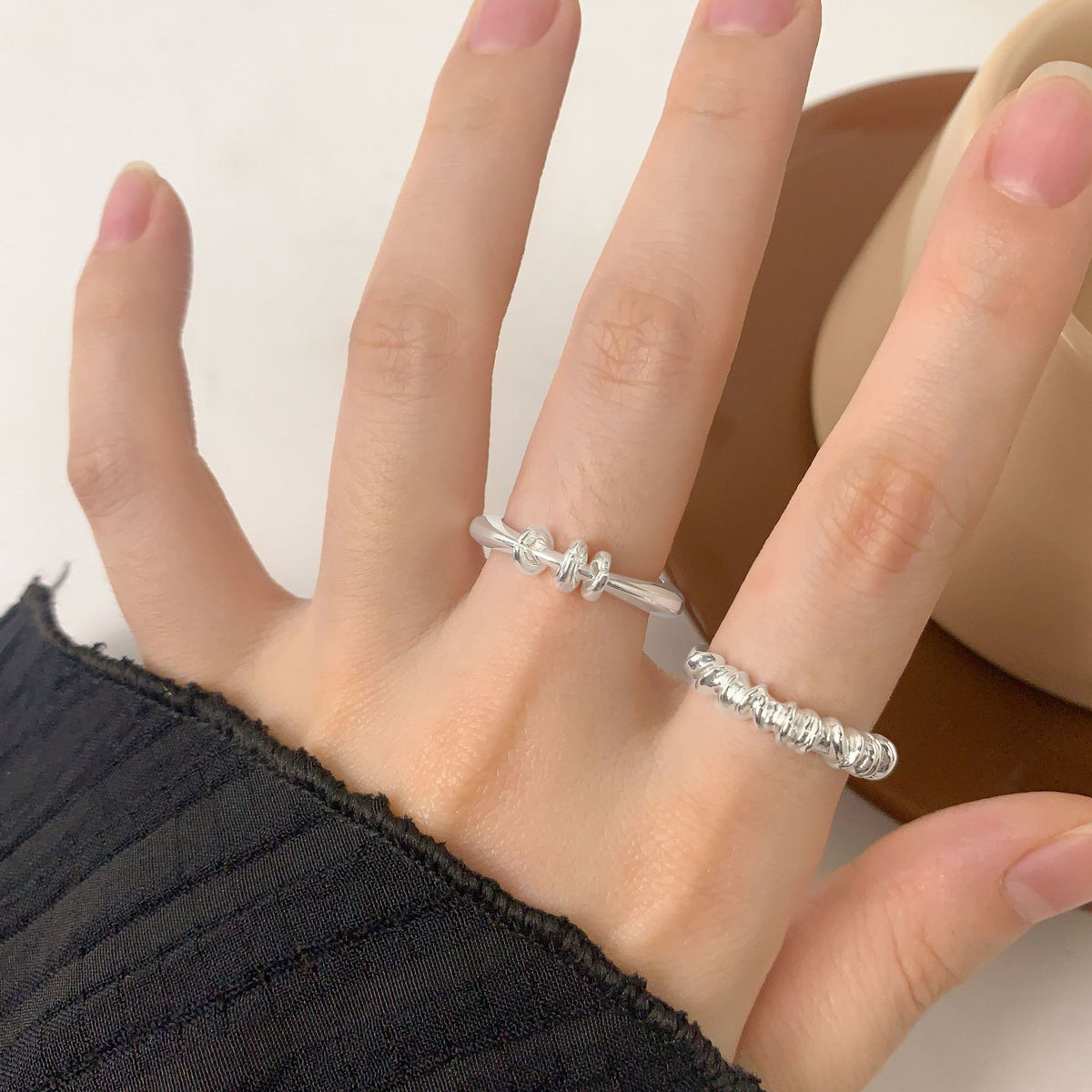 Office Irregular Geometry Three Circles 925 Sterling Silver Ring