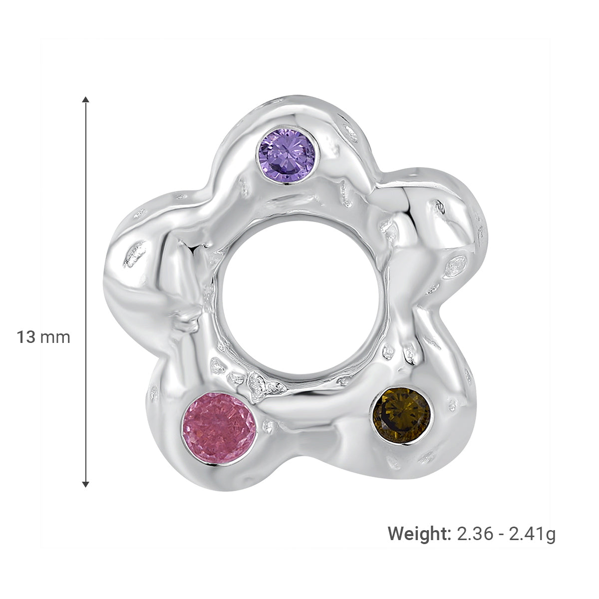 Wrinkled Color-Contrast Flower Pendant S925 Sterling Silver Trendy Fashion Artisan Charm