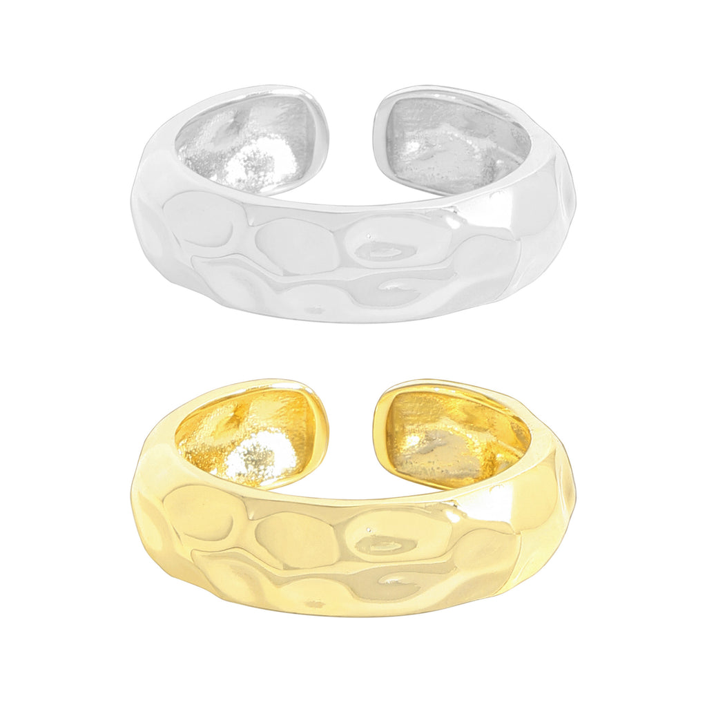 New Modern Irregular Hammer Pattern 925 Sterling Silver Adjustable Ring