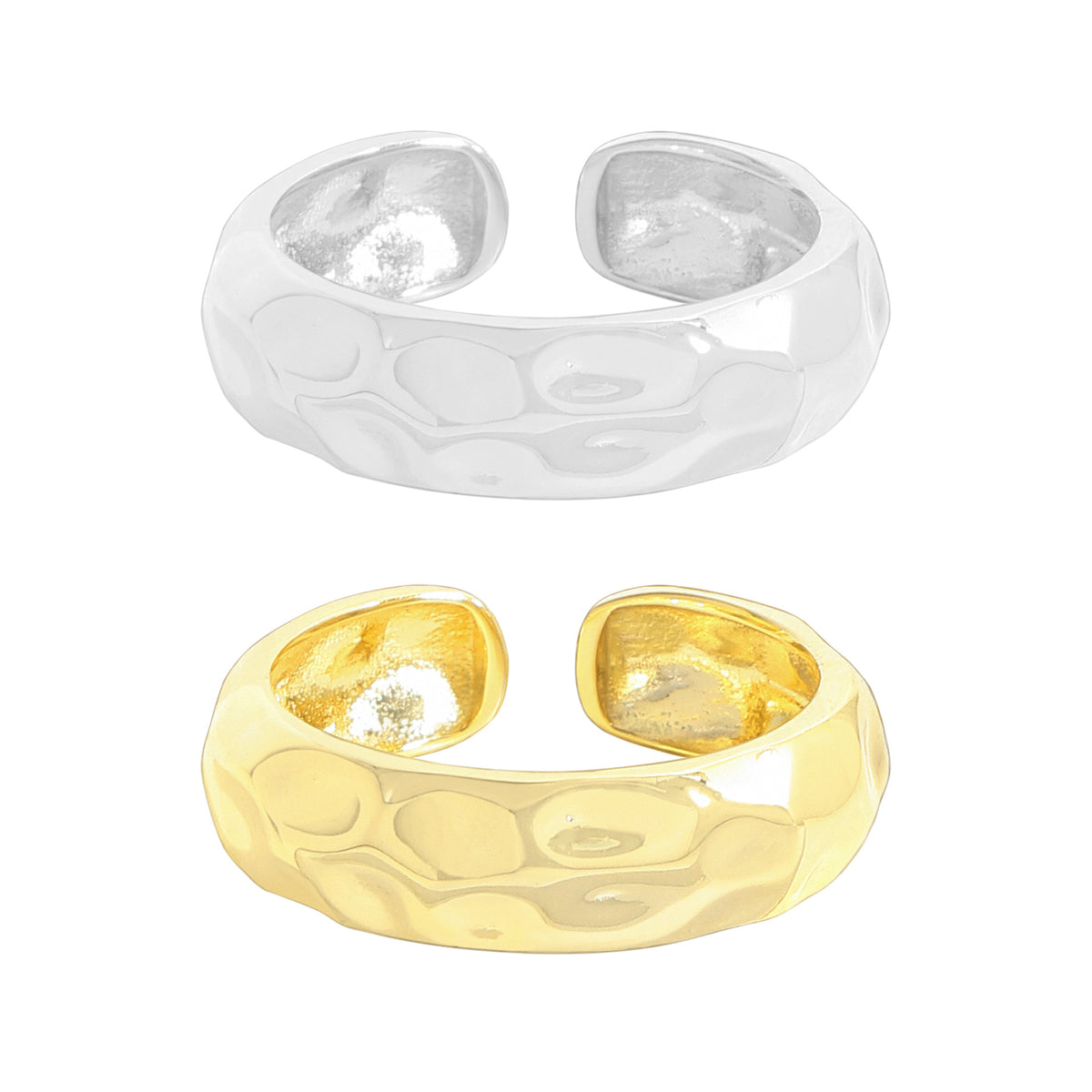 New Modern Irregular Hammer Pattern 925 Sterling Silver Adjustable Ring