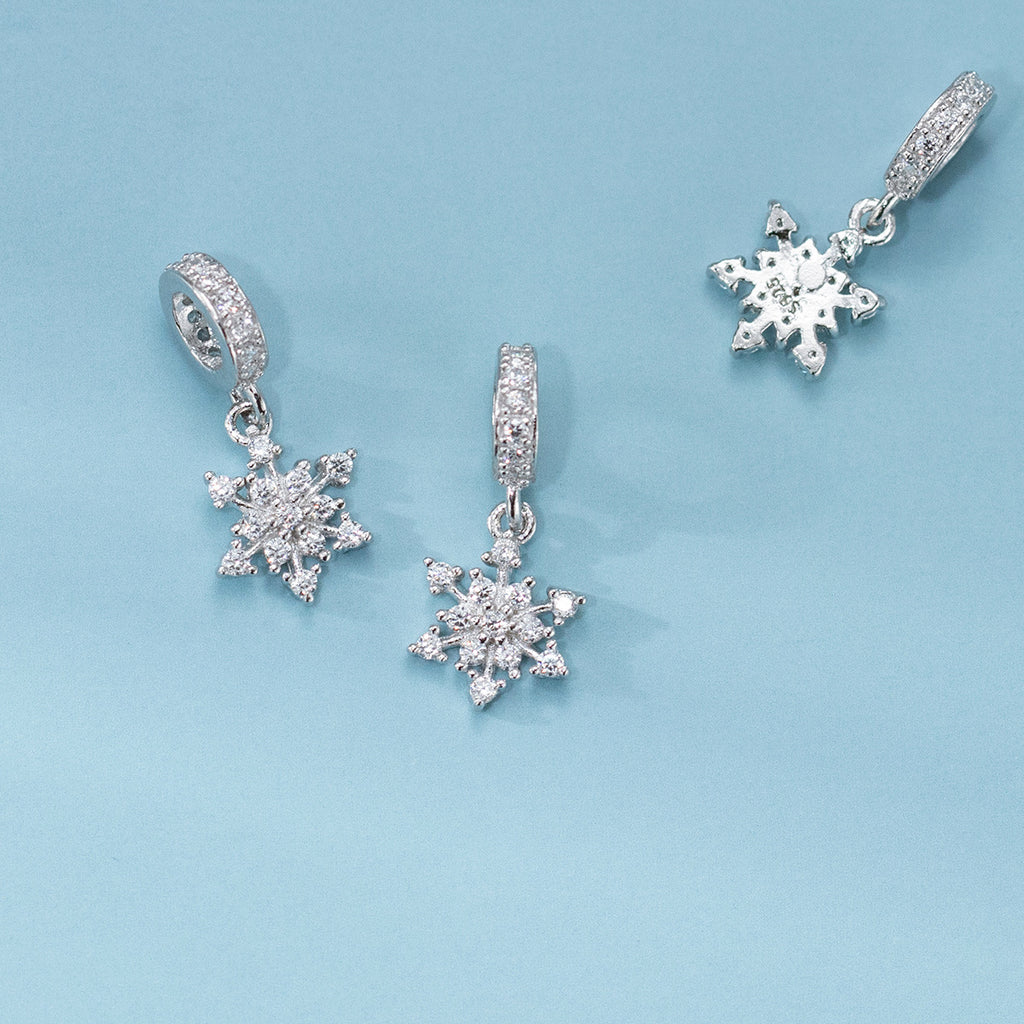 Snowflake Design Cubic Zirconia 925 Sterling Silver Charm Pendant with Micro Setting for DIY Bracelet Necklace Jewelry Making Elegant Fashion Accessory