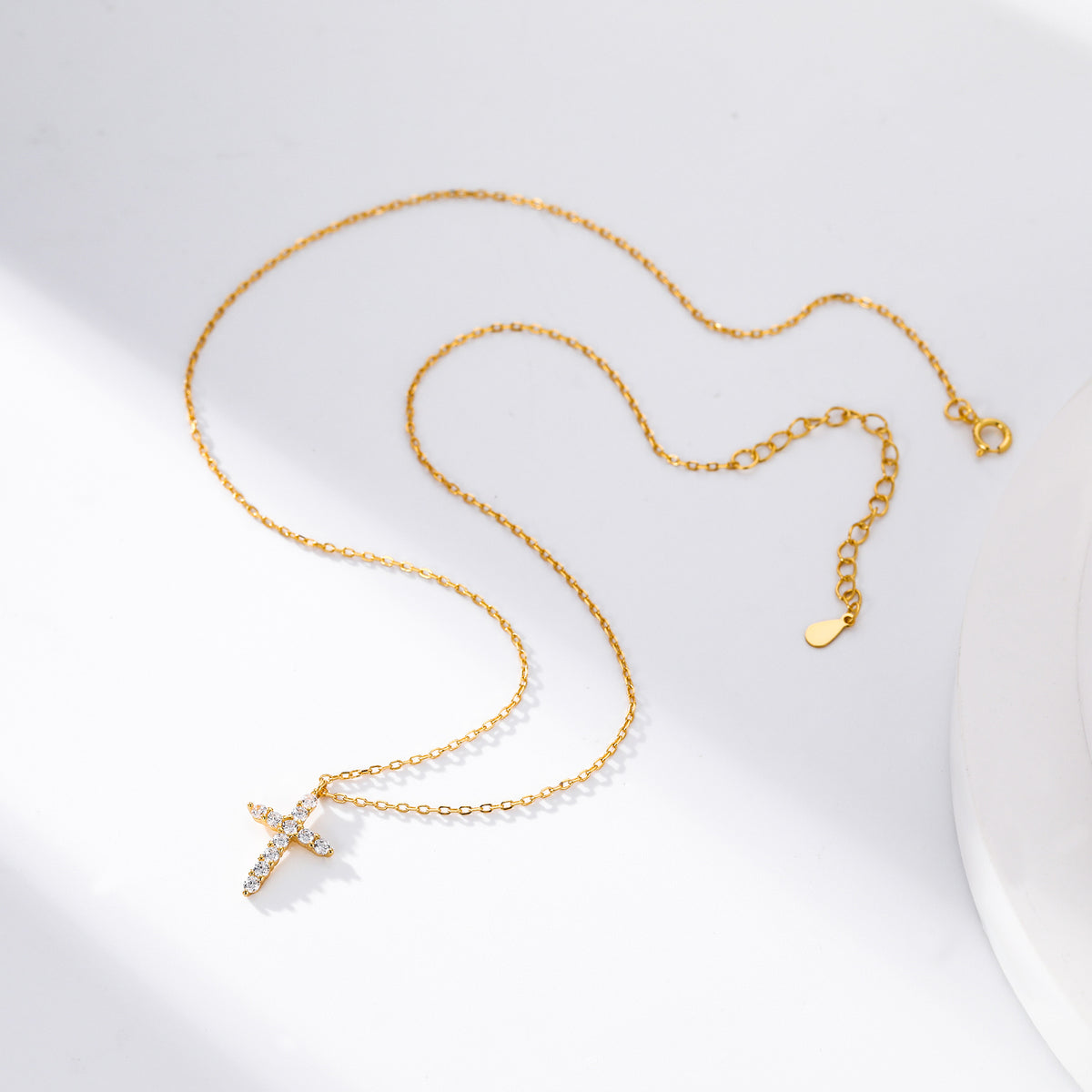 Religious Jewelry  925 Sterling Silver Adjustable Chain Cubic Zirconia Cross Pendant Necklace