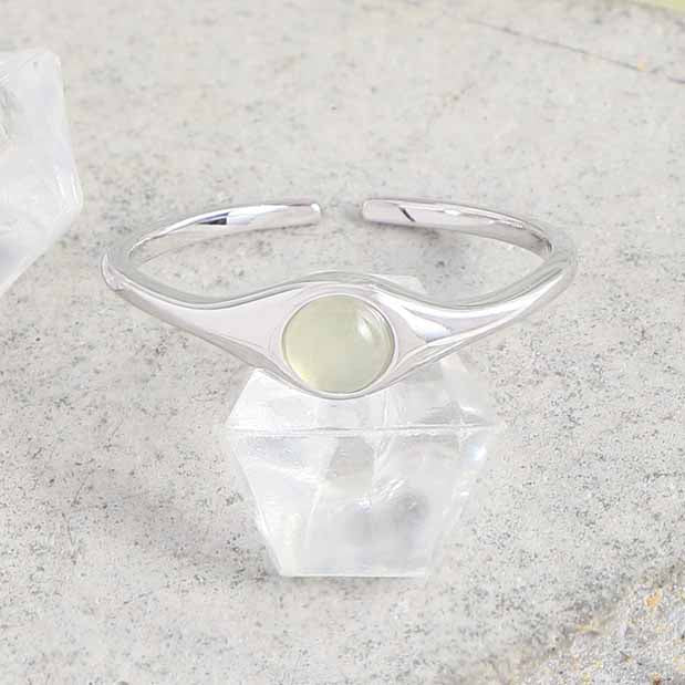 Simple Round Green Crystal 925 Sterling Silver Adjustable Ring