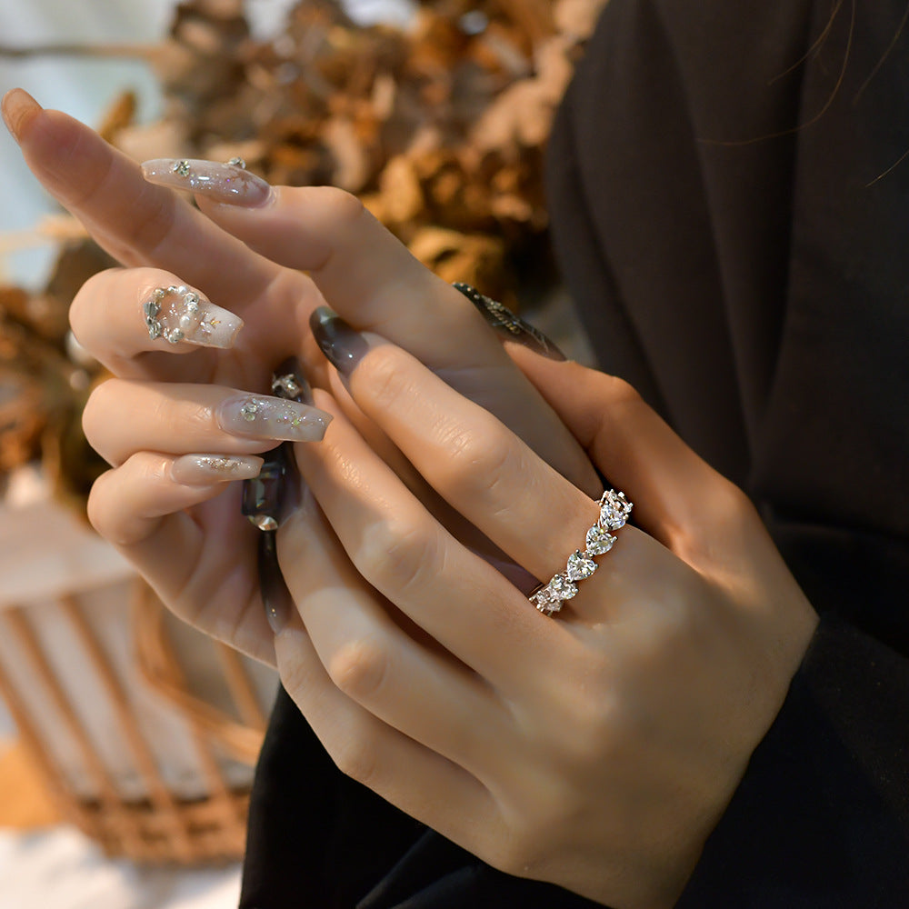 Women Elegant Fashion Statement Heart Shape High Carbon Stone 925 Sterling Silver Ring