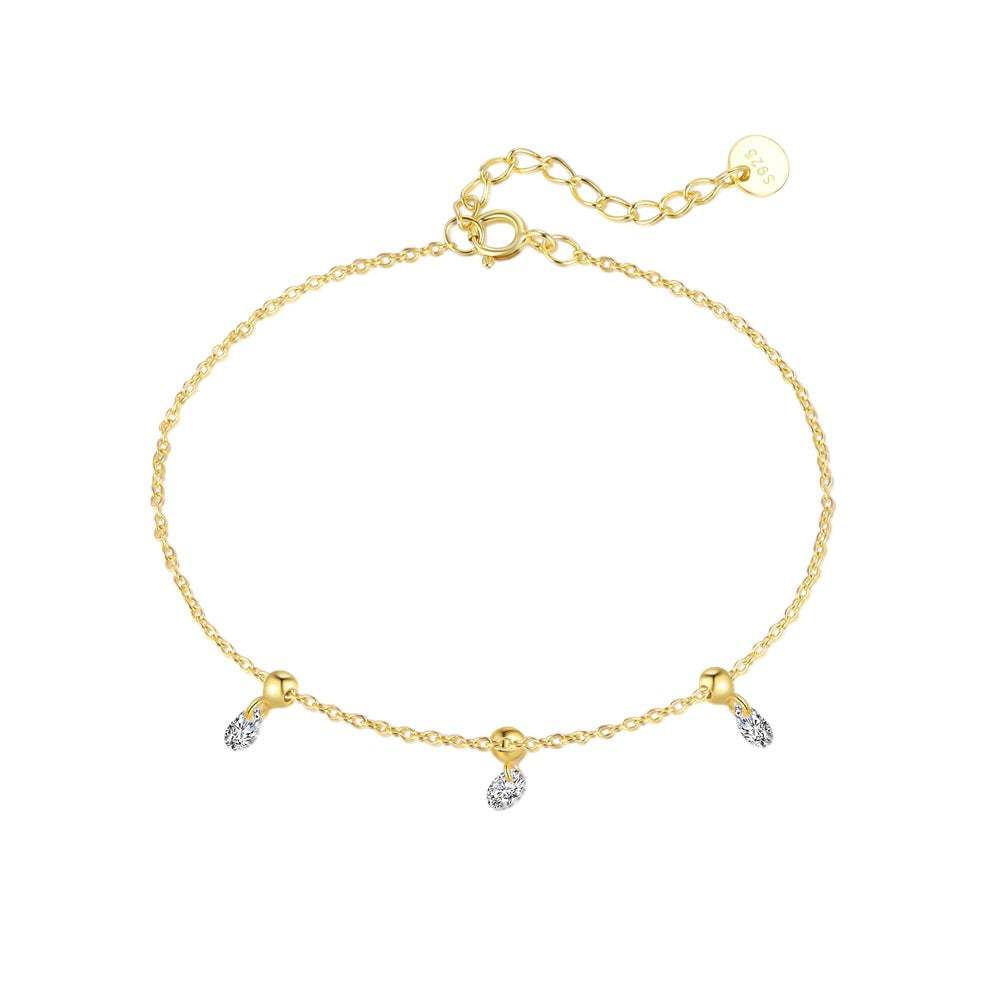 Simple White CZ Geometry Oval Waterdrop Star 925 Sterling Silver Bracelet
