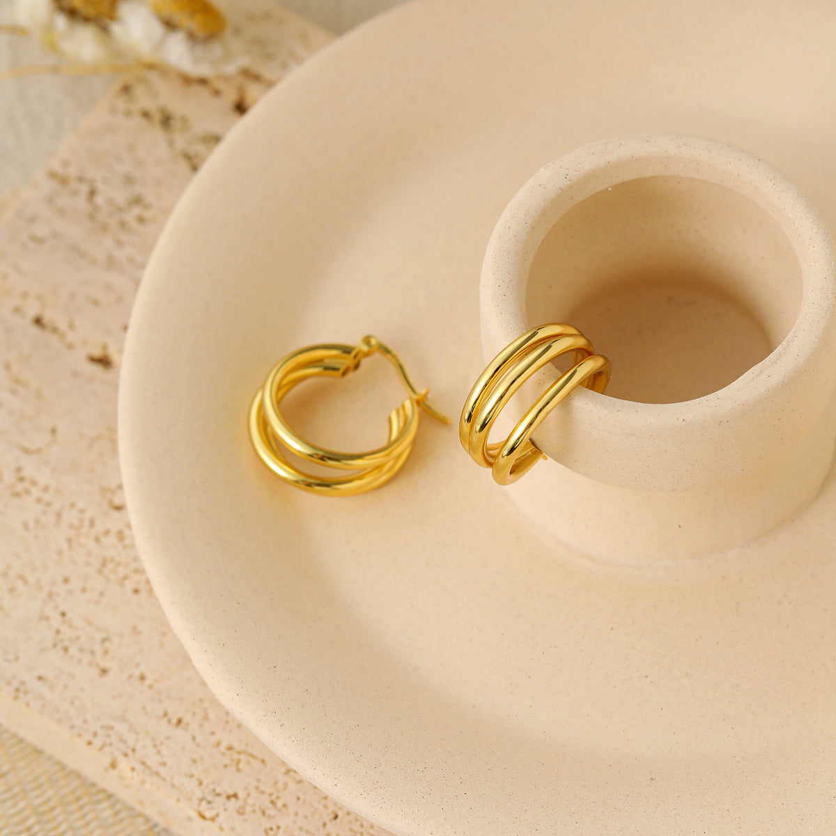 Daily Triple Circles 925 Sterling Silver Hoop Earrings