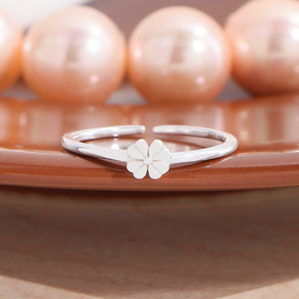 Women Cute Mini Flower 925 Sterling Silver Adjustable Ring