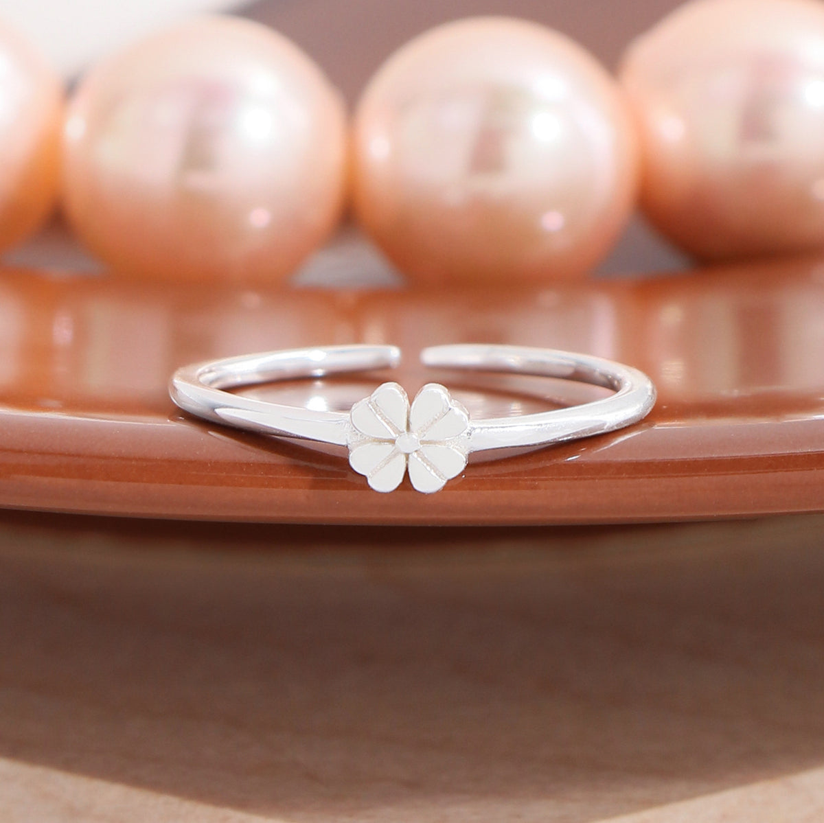 Women Cute Mini Flower 925 Sterling Silver Adjustable Ring