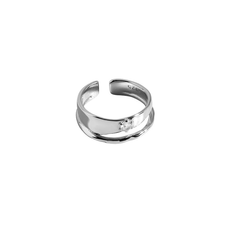 Office Double Layers CZ 925 Sterling Silver Adjustable Ring