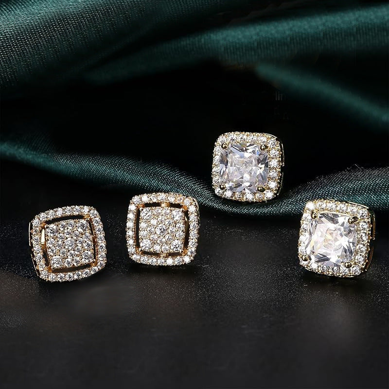 Modern Classic Statement Geometric Square Cushion Halo Cubic Zirconia 925 Sterling Silver Ear Stud Earrings