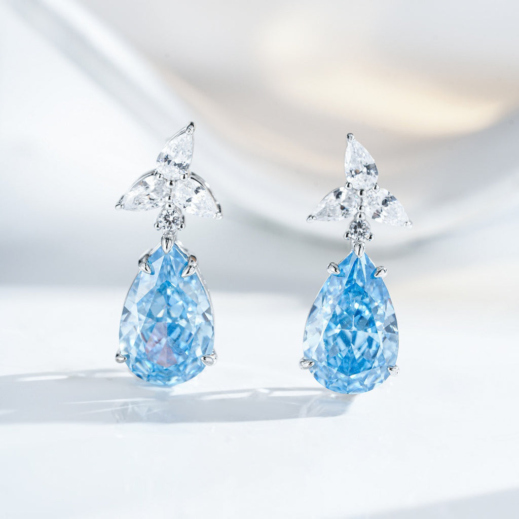 Elegant Teardrop Cubic Zirconia 925 Sterling Silver Drop Earrings with Yellow Blue Pink Gemstones for Women Party Fashion Jewelry Gift Luxury Design