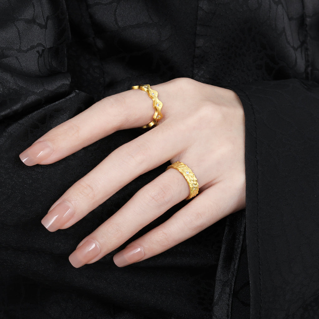 Hammered Texture Cubic Zirconia Adjustable Open Ring for Women with 925 Sterling Silver and 18K Gold Plating, Unique Minimalist Style for Anniversary, Birthday, Party, or Casual Wear