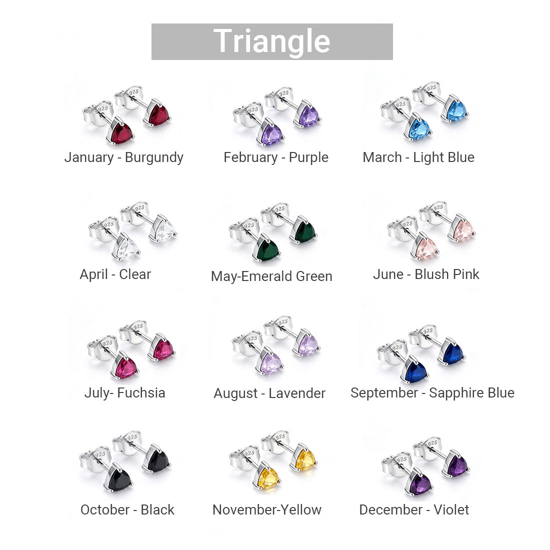 925 Sterling Silver Personalized Birthstone Earrings - Custom Women Dainty Multi Shape CZ Stud Earring