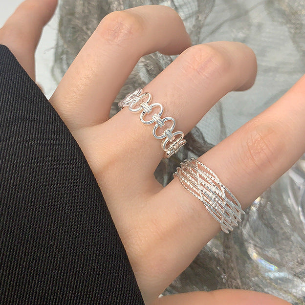 Office Hollow Round Circles 925 Sterling Silver Adjustable Ring