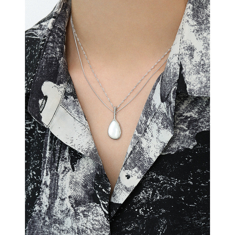 Collar largo con colgante de perla en forma de lágrima de nácar, plata esterlina 925