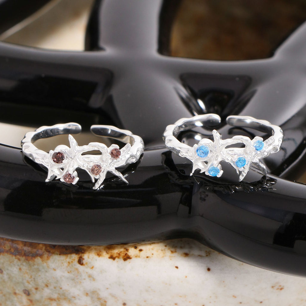 Women Elegant Irregular CZ Starfish 925 Sterling Silver Adjustable Ring
