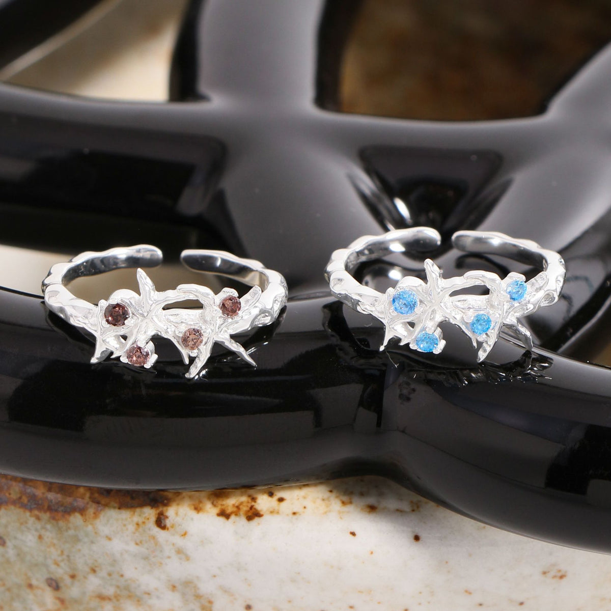 Women Elegant Irregular CZ Starfish 925 Sterling Silver Adjustable Ring