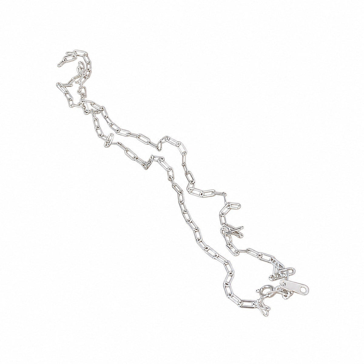 Minimalist Rectangular Paperclip Link  925 Sterling Silver Necklace