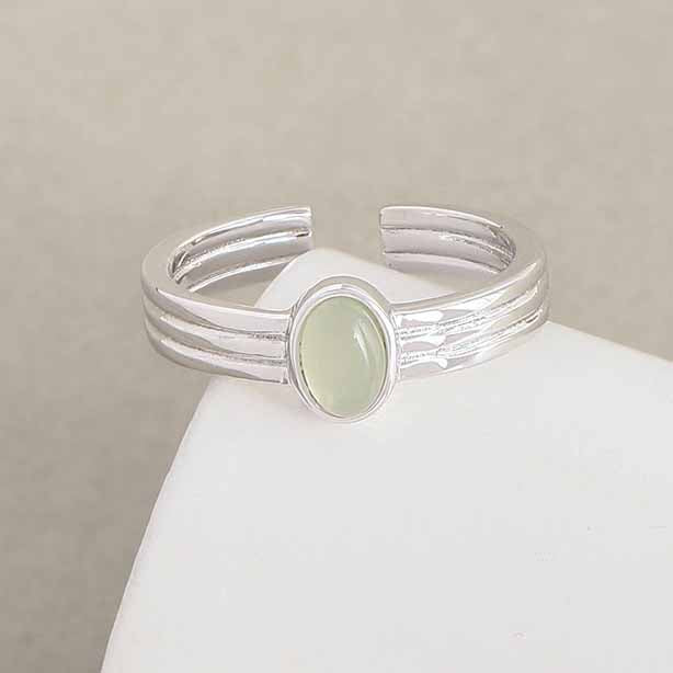 Elegant Oval Green Crystal 925 Sterling Silver Adjustable Ring