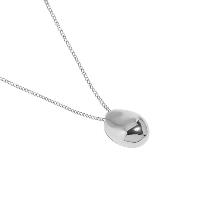 Geometric Oval Egg Shape Design S925 Sterling Silver Pendant Necklace