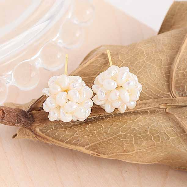 Beautiful Natural Pearls Fireworks Ball 925 Sterling Silver Stud Earrings