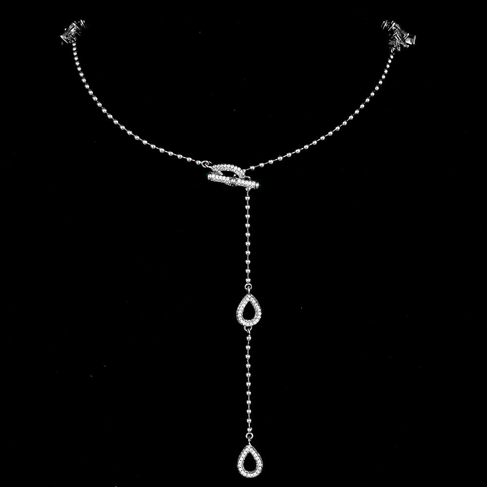Collar de plata esterlina 925 con lágrima blanca y cuenta de circón en forma de pera