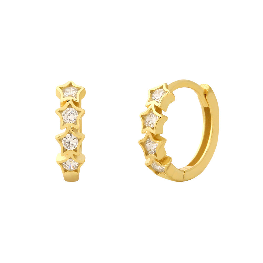 Pendientes Aro Huggie de Plata Esterlina 925 con Circonia Cúbica en Forma de Estrella
