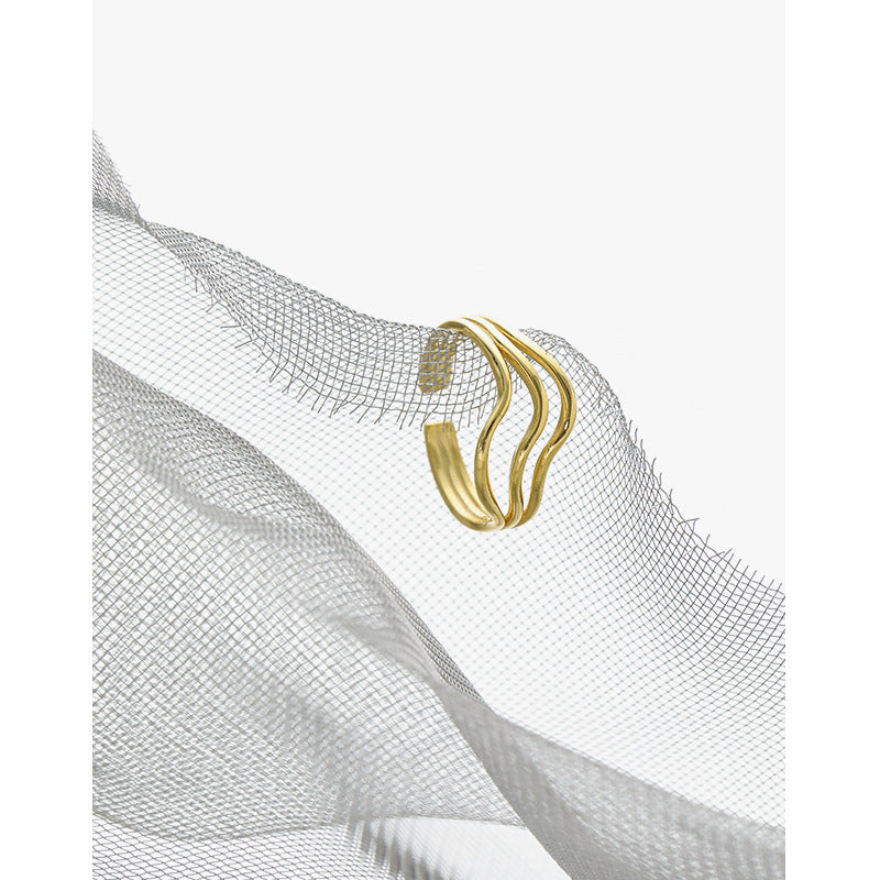 simple and versatile, wavy line texture S925 pure silver open ring for women