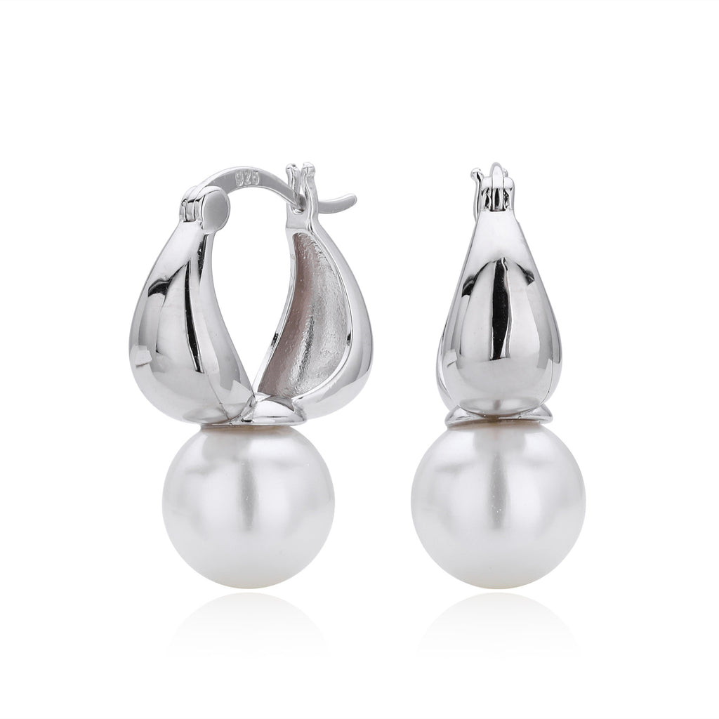 Elegant Geometric Design 925 Sterling Silver with Gold Plating Natural Pearl Drop Earrings