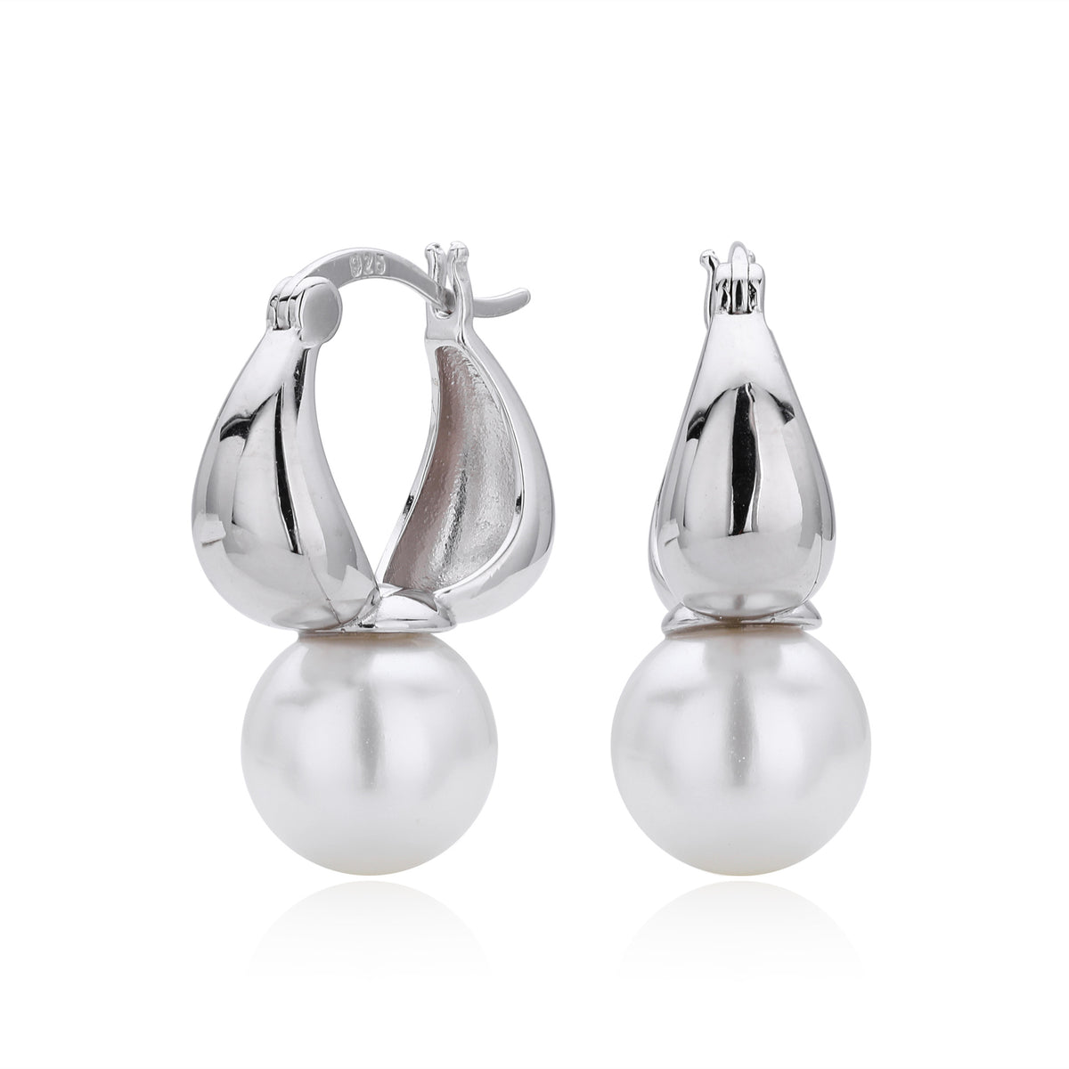 Elegant Geometric Design 925 Sterling Silver with Gold Plating Natural Pearl Drop Earrings
