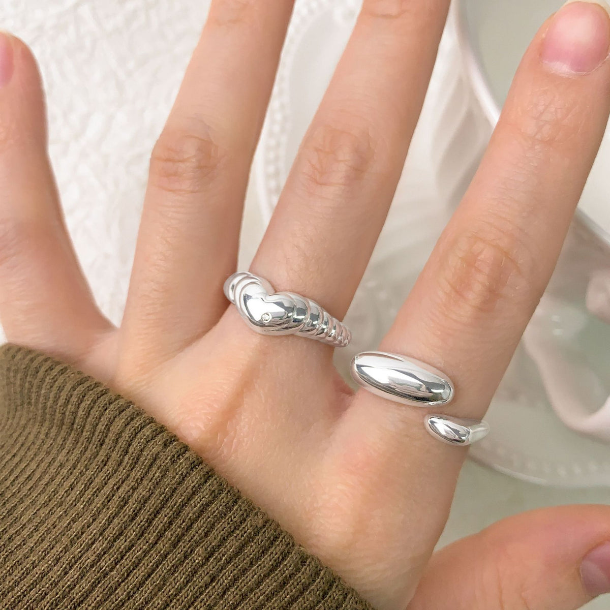 Women Lover Heart Radiant 925 Sterling Silver Adjustable Ring